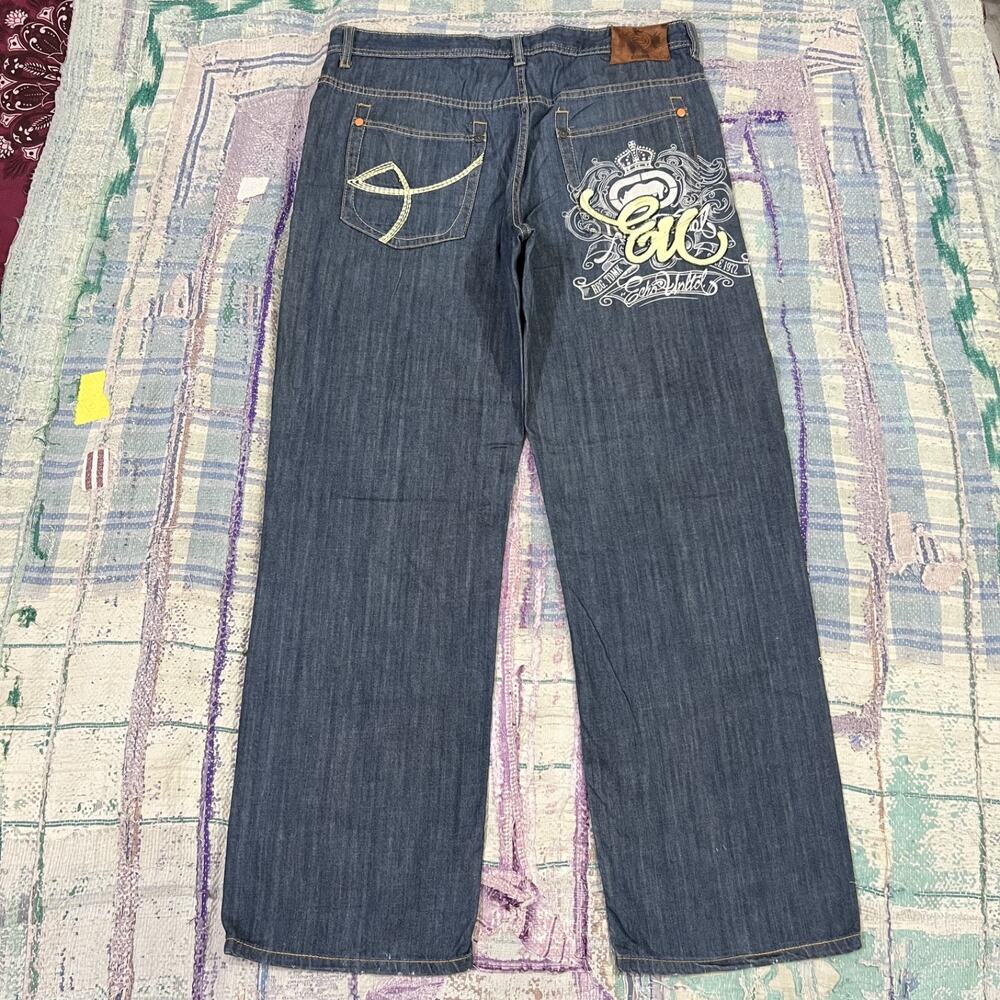 Vintage Ecko Unltd Jeans Mens 38x33 Blue Baggy Embroidered 90s Y2K